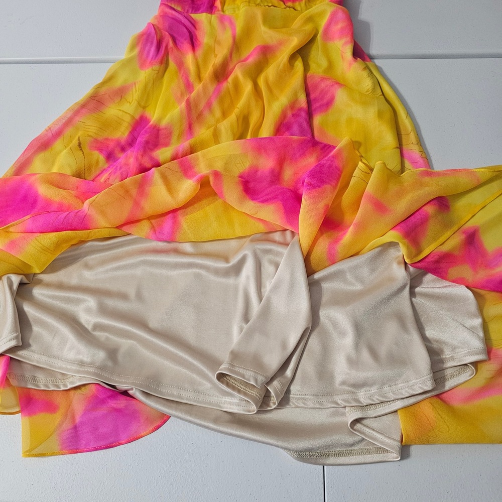 Cache Vintage Y2K Silk Midi Dress 6 Halter Empire Yellow & Pink Corset Back - Picture 10 of 15